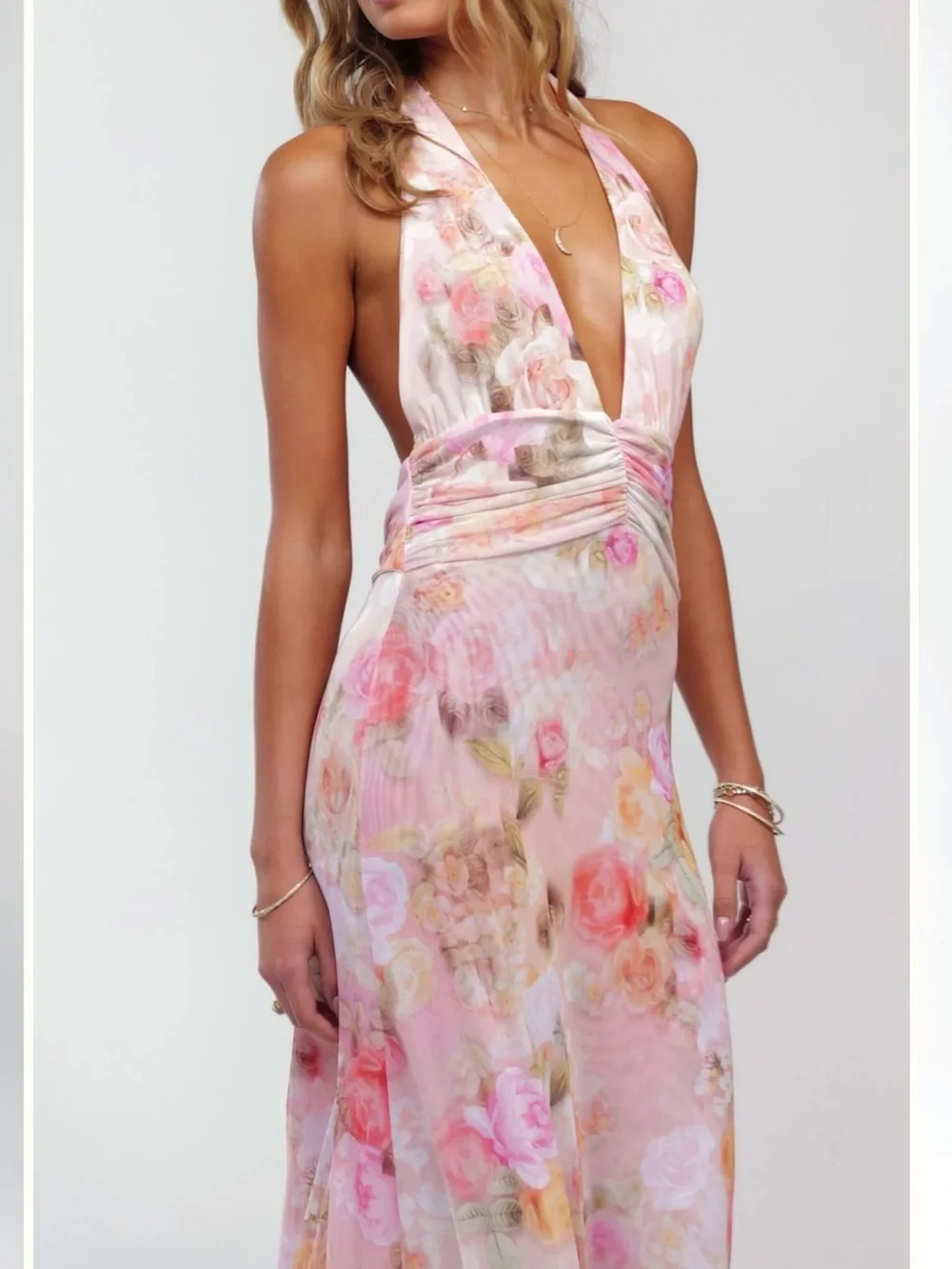 (Never Worn) RESA Pink Floral Halter V-Neck Maxi Dress